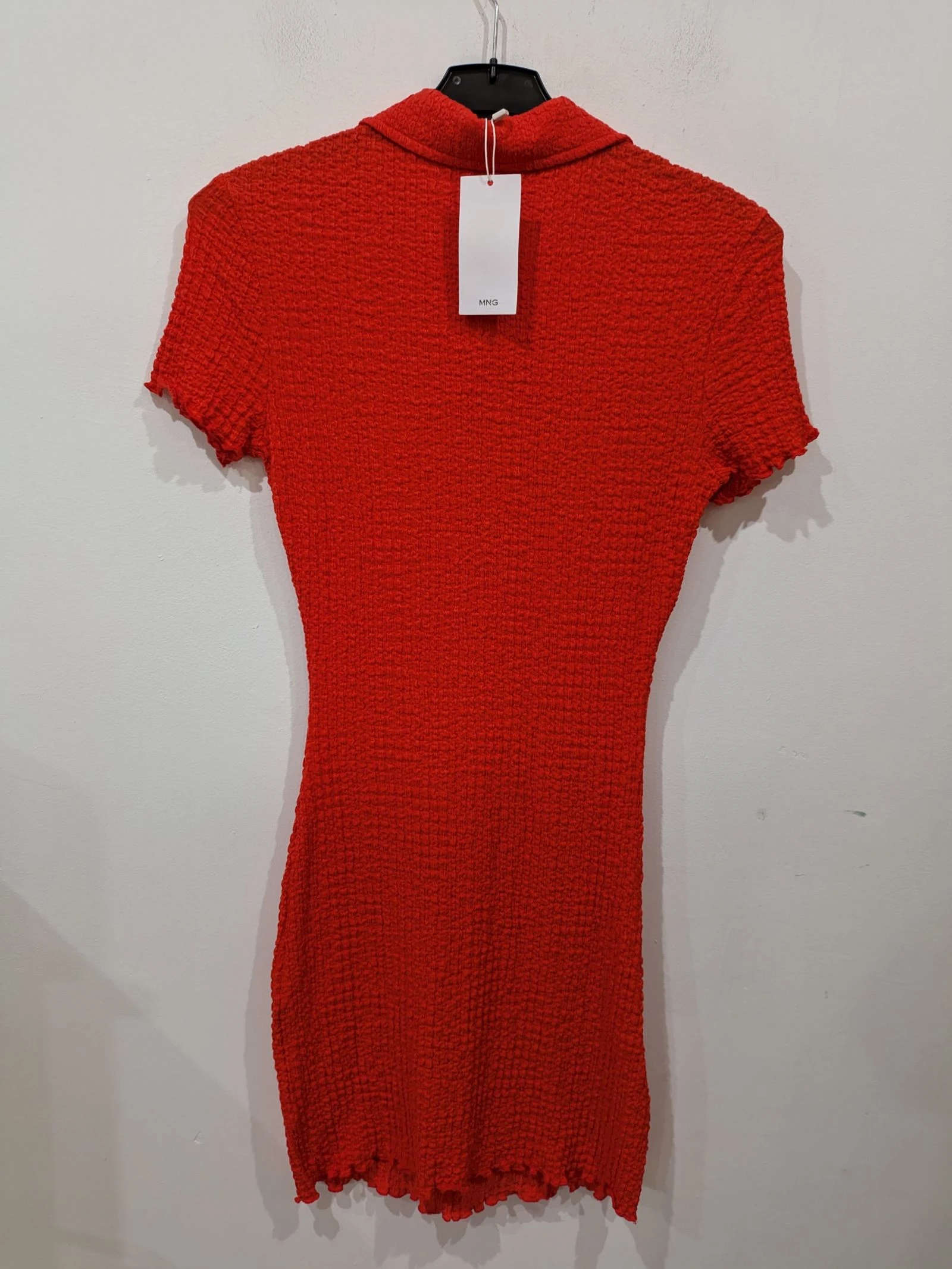 Red textured knit mini dress with polo neck and zipper - Y2K style size M by Mango – photo 5